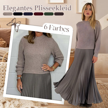 🍂59 % Rabatt-Aktion🍂Stilvolles und elegantes Kleid mit Rundhalsausschnitt und Falten für Damen