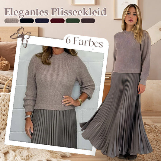 🍂59 % Rabatt-Aktion🍂Stilvolles und elegantes Kleid mit Rundhalsausschnitt und Falten für Damen