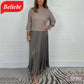 🍂59 % Rabatt-Aktion🍂Stilvolles und elegantes Kleid mit Rundhalsausschnitt und Falten für Damen