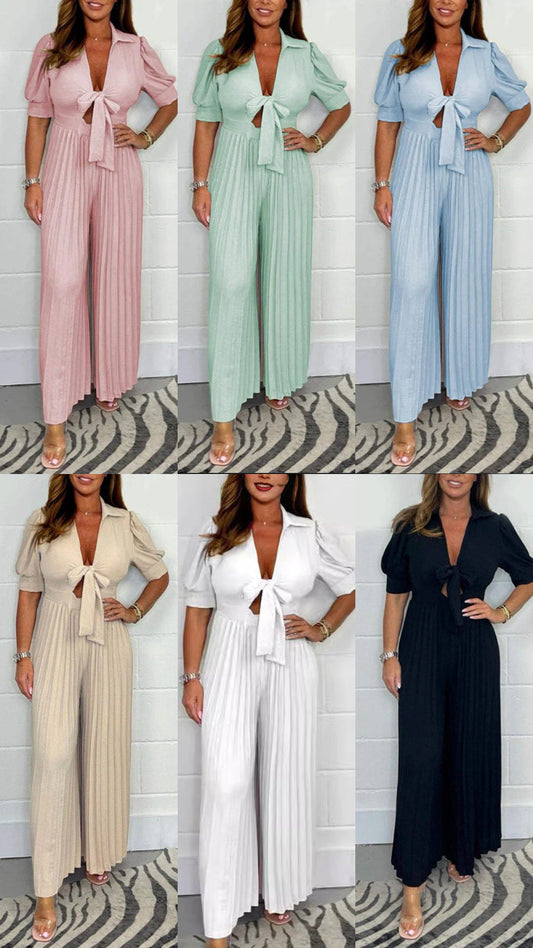 Einfarbiger Plissee-Jumpsuit für Damen
