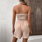 Trägerloser Jumpsuit für Damen mit Rüschenbesatz, Raffung, Bindeband vorne und weitem Bein