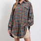 Vintage Used-Look Rot-Karo Oversize Hemd