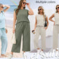 2025 Neue Frauen Casual Cap Sleeve Top Wide Leg Crop Pants Zweiteilige Sets