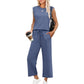 2025 Neue Frauen Casual Cap Sleeve Top Wide Leg Crop Pants Zweiteilige Sets