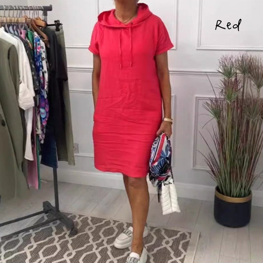 💞Hot Sale 50% OFF🌟Women's Loose Casual Solid Drawstring Hooded Dress