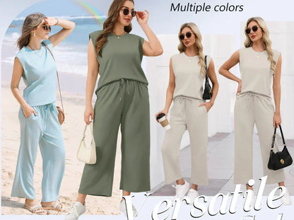 🌺2025 Neu eingetroffen - 50% OFF🌺Damen Casual Cap Ärmel Top Weite Hosen Set