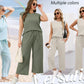 🌺2025 Neue Frauen Casual Cap Sleeve Top Wide Leg Crop Pants Zweiteilige Sets🌺