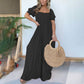 Damen Jumpsuit mit quadratischem Ausschnitt und gesmoktem Oberteil Knopf