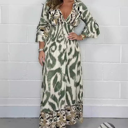 &lt;&lt;&lt;&lt;&lt;t63&gt;51&gt;9&gt;1&gt;0&gt;tmungsaktives, modisches, langes  A-Linien-Kleid  mit V-Ausschnitt
