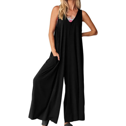 💥50%Rabatte Women's Casual V-Neck Sleeveless Wide Leg Jumpsuit