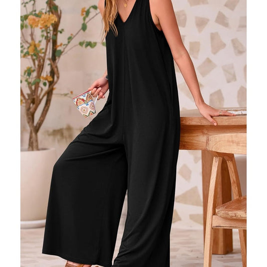 💥50%Rabatte Women's Casual V-Neck Sleeveless Wide Leg Jumpsuit