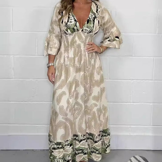 &lt;&lt;&lt;&lt;&lt;t63&gt;51&gt;9&gt;1&gt;0&gt;tmungsaktives, modisches, langes  A-Linien-Kleid  mit V-Ausschnitt