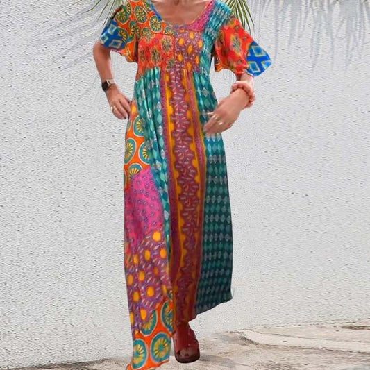 &lt;&lt;t11&gt;0&gt;ohemian  Patchwork  Buntes  Maxikleid  für  Frauen
