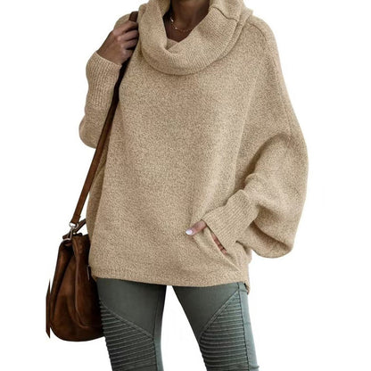 💖Damen-Pullover mit Fledermausärmeln und Wasserfallausschnitt und Tasche