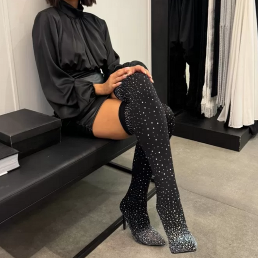 ✨Glitzernde Faux-Diamanten-Kniestiefel für Frauen✨