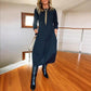 Mehrfarbige midi-lange Casual-Kleid (3/4-Arm Taschen Straight-Cut Kleid)