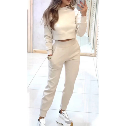 🔥Frühling Spezial 50% OFF🔥2-teiliges Set für Damen: Sweatshirt mit Stehkragen und Hose mit Bündchen