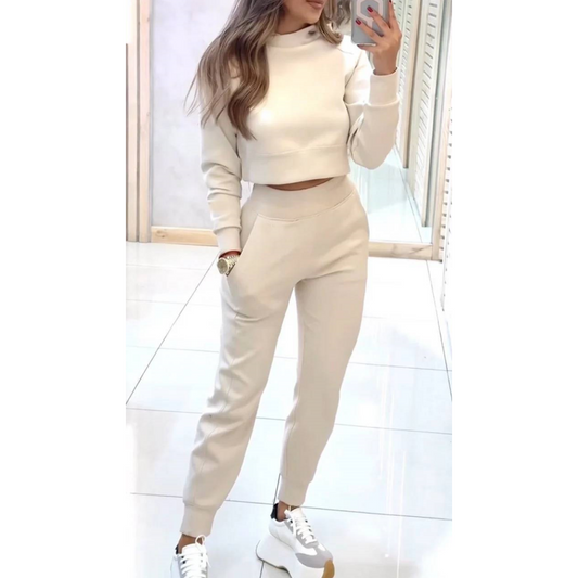 🔥Frühling Spezial 50% OFF🔥2-teiliges Set für Damen: Sweatshirt mit Stehkragen und Hose mit Bündchen
