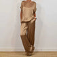 Damen Satin 2-teiliges Set: Kurzarm-Top und Hose