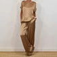 Damen Satin 2-teiliges Set: Kurzarm-Top und Hose