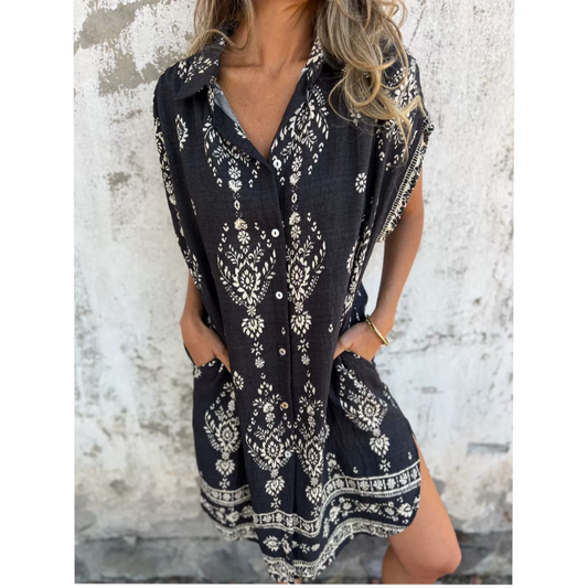 💕New Arrival Hot Sale 💕Loose Passform Bedrucktes Kurzarmkleid mit Taschen