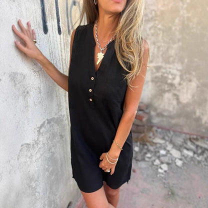 🍂Ärmelloses Kleid mit Knopfleiste und V-Ausschnitt für Damen