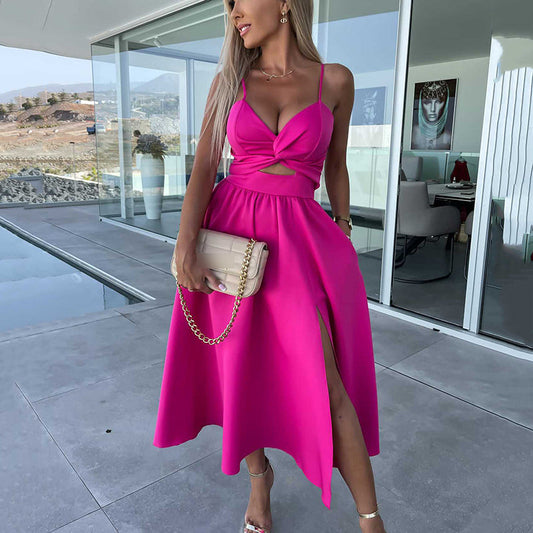 🌴☀️Damen Spaghettiträger Kleid mit hohem Schlitz 👗💖