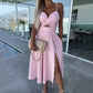 🌴☀️Damen Spaghettiträger Kleid mit hohem Schlitz 👗💖