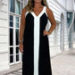 Ä&lt;&lt;&lt;t35&gt;23&gt;1&gt;melloses  Maxikleid  mit V-Ausschnitt und  Farbblock  für  Damen