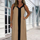 Ä&lt;&lt;&lt;t35&gt;23&gt;1&gt;melloses  Maxikleid  mit V-Ausschnitt und  Farbblock  für  Damen