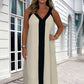 Ä&lt;&lt;&lt;t35&gt;23&gt;1&gt;melloses  Maxikleid  mit V-Ausschnitt und  Farbblock  für  Damen