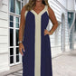 Ä&lt;&lt;&lt;t35&gt;23&gt;1&gt;melloses  Maxikleid  mit V-Ausschnitt und  Farbblock  für  Damen