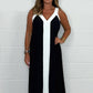 Ä&lt;&lt;&lt;t35&gt;23&gt;1&gt;melloses  Maxikleid  mit V-Ausschnitt und  Farbblock  für  Damen
