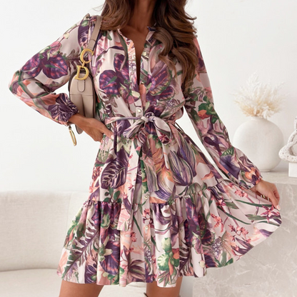 🌸Hemdkleid mit Blumenmuster und geraffter Taille
