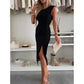 Ä&lt;&lt;t33&gt;1&gt;melloses  Damen  Bodycon  Kleid  mit Schlitz