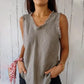 Ä&lt;t1&gt;melloses  T-Shirt aus  Leinen  und  Baumwolle  für  Damen