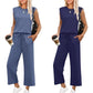 🌺2025 Neue Frauen Casual Cap Sleeve Top Wide Leg Crop Pants Zweiteilige Sets🌺