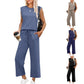 🌺2025 Neue Frauen Casual Cap Sleeve Top Wide Leg Crop Pants Zweiteilige Sets🌺