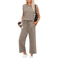 🌺2025 Neue Frauen Casual Cap Sleeve Top Wide Leg Crop Pants Zweiteilige Sets🌺