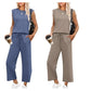 🌺2025 Neue Frauen Casual Cap Sleeve Top Wide Leg Crop Pants Zweiteilige Sets🌺