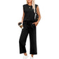 🌺2025 Neue Frauen Casual Cap Sleeve Top Wide Leg Crop Pants Zweiteilige Sets🌺
