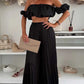 🔥2025 Hot Sale🔥Sexy, einfarbiges Oberteil und Hose mit weitem Bein für Damen, zweiteiliges Set