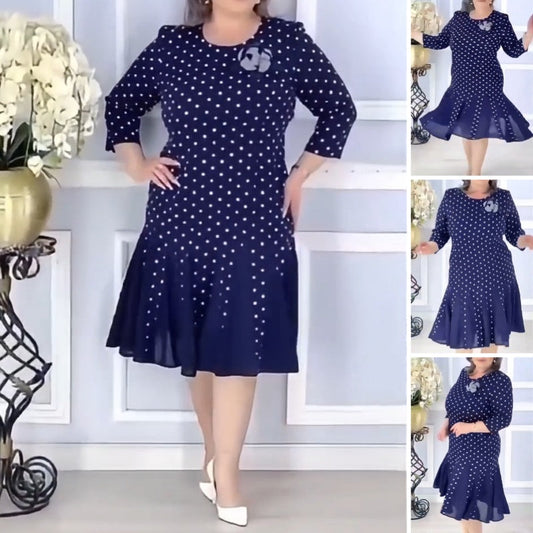 Damen Midikleid mit Polka-Dots und Fischschwanzsaum
