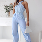 Ä&lt;&lt;&lt;t42&gt;33&gt;1&gt;melloses  Crop-Top  und  High-Waist-Hose-Outfit für  Damen