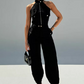 Ä&lt;&lt;&lt;t42&gt;33&gt;1&gt;melloses  Crop-Top  und  High-Waist-Hose-Outfit für  Damen