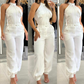 Ä&lt;&lt;&lt;t42&gt;33&gt;1&gt;melloses  Crop-Top  und  High-Waist-Hose-Outfit für  Damen