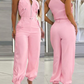 Ä&lt;&lt;&lt;t42&gt;33&gt;1&gt;melloses  Crop-Top  und  High-Waist-Hose-Outfit für  Damen