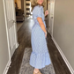 &lt;&lt;t10&gt;0&gt;lue &amp; White  Striped  Ruffled  Tie  Dress