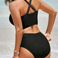 Texturiertes Bikini-Set mit Knotendetail und High-Waist-Schnitt