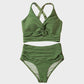 Texturiertes Bikini-Set mit Knotendetail und High-Waist-Schnitt